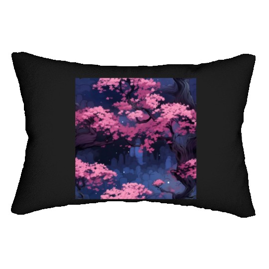 Anime Euphoria: Fantasy Cherry Blossom Dreamscape Lumbar Pillows