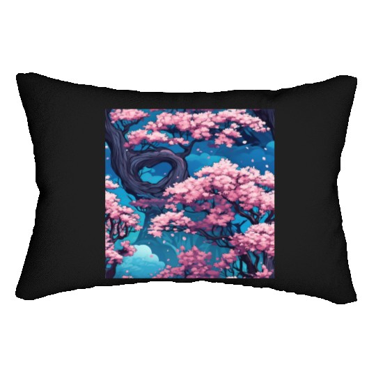 Anime Euphoria: Fantasy Cherry Blossom Dreamscape Lumbar Pillows
