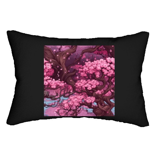 Anime Euphoria: Fantasy Cherry Blossom Dreamscape Lumbar Pillows