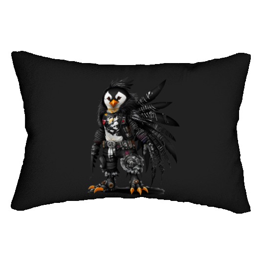 Punkrock Penguin with large feathers Lumbar Pillows
