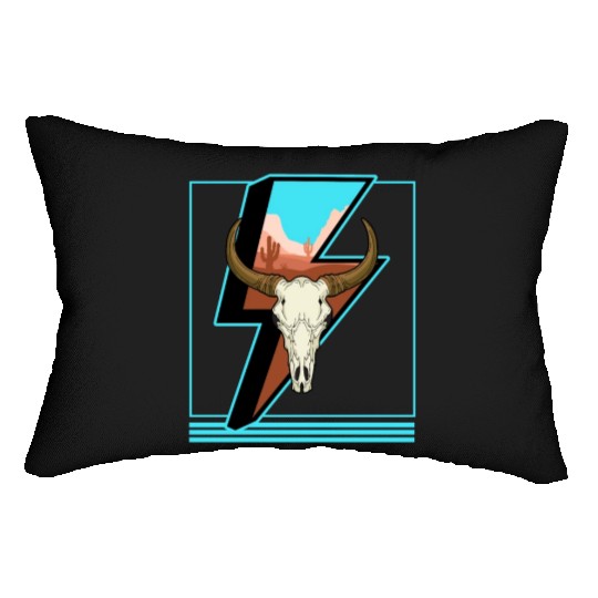Cowboy Lumbar Pillows, Lightning Cow Skull Dessert Cactus