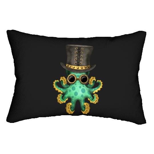 Steampunk Green Octopus Lumbar Pillows