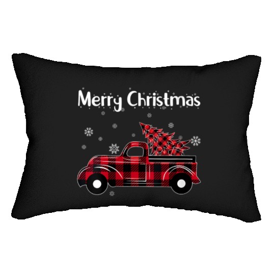 Merry Tree Wagon Buffalo Plaid Truck Lumbar Pillows