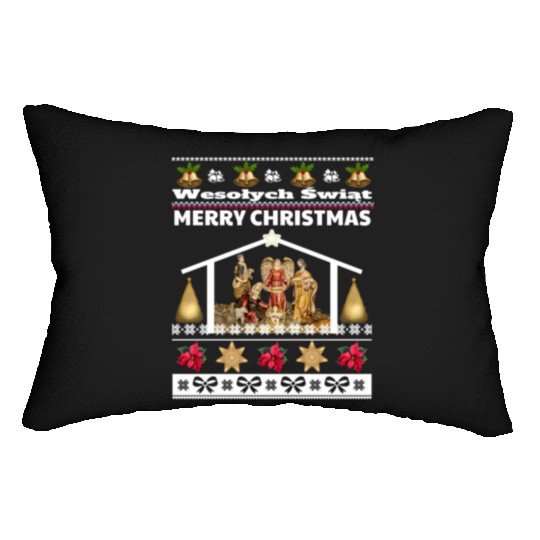 Polish Wesolych Swiat Nativity Scene Jesus Born Lumbar Pillows