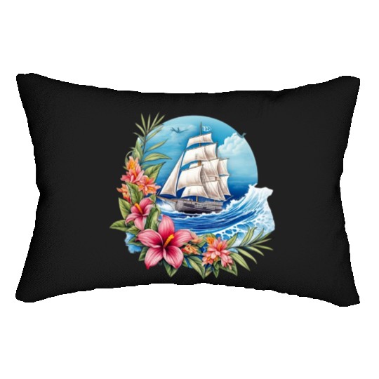 Sailing Ship Sailing Orchids Flowers Sailboat Lumbar Pillows