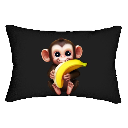 Chimpanzee with Banana - Monkey Lover Design Lumbar Pillows