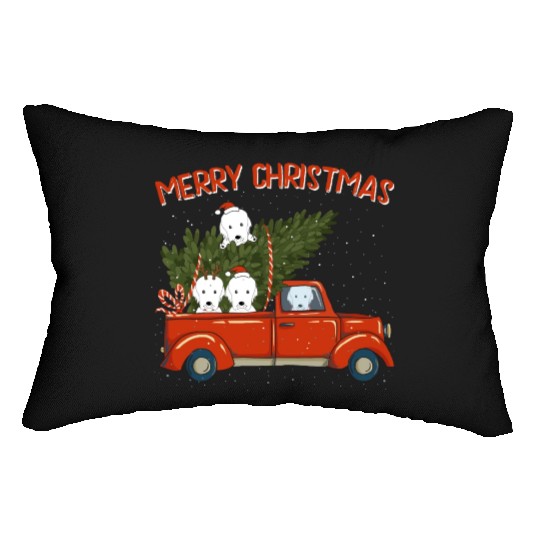 Great Pyrenees Xmas Vintage Red Pickup Lumbar Pillows