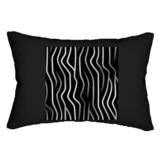 Monochrome Elegance: White Abstract Lines on Black Lumbar Pillows