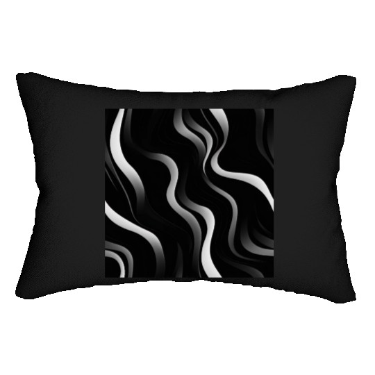 Monochrome Elegance: White Abstract Lines on Black Lumbar Pillows