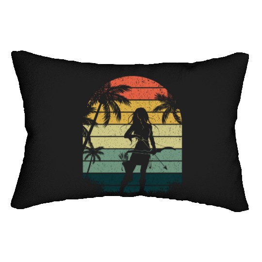 Outdoor Hunting Bow Arrow Retro Lady Archer Lumbar Pillows