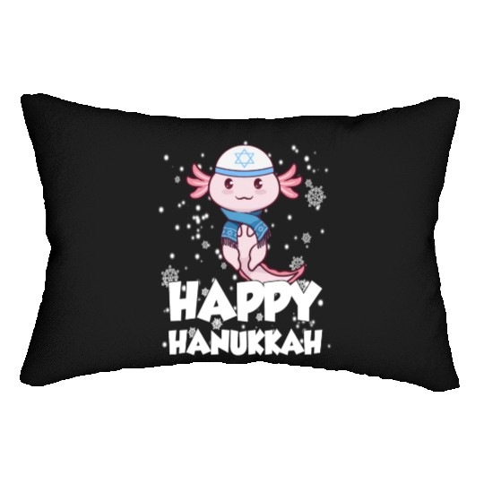 Happy Hanukkah Axolotl Kawaii Cute Axolotl Lover Lumbar Pillows