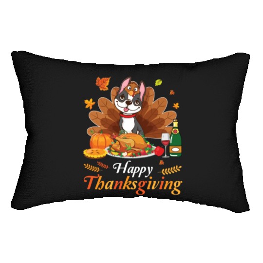 Boston Terrier Turkey Costume Wine Pie Pumpkin Lumbar Pillows