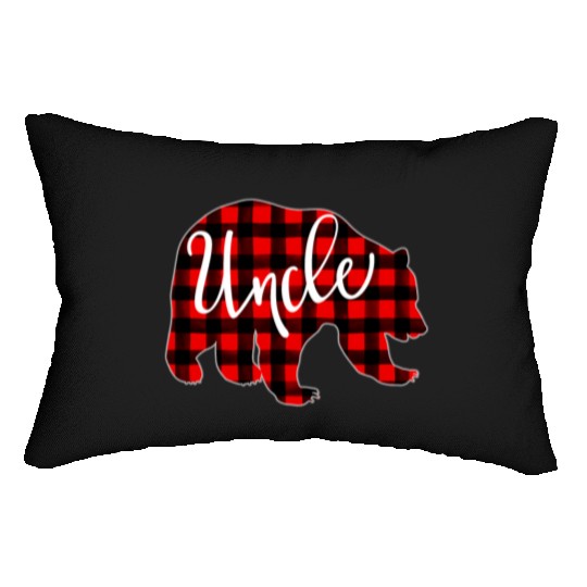 Red Plaid Uncle Bear Family Eve Buffalo Lumbar Pillows