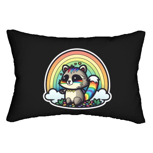 Weird Rainbow Raccoon Lumbar Pillows