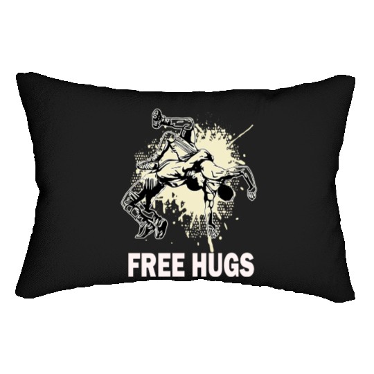 Free Hugs Wrestling Mens Youth Wrestling Lover Lumbar Pillows