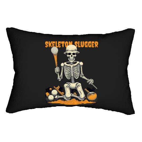 Skeleton Slugger Halloween Lumbar Pillows