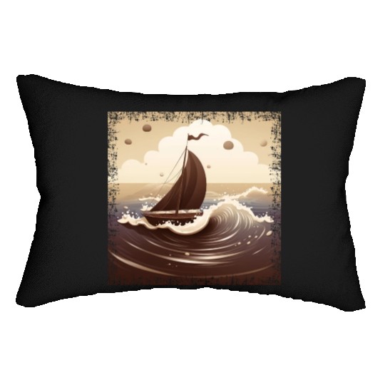 Chocolate Brown Dinghy on Rough Seas Lumbar Pillows