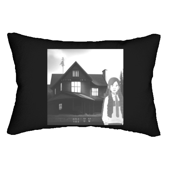 Is a haunted house??? (Black and white version) Lumbar Pillows