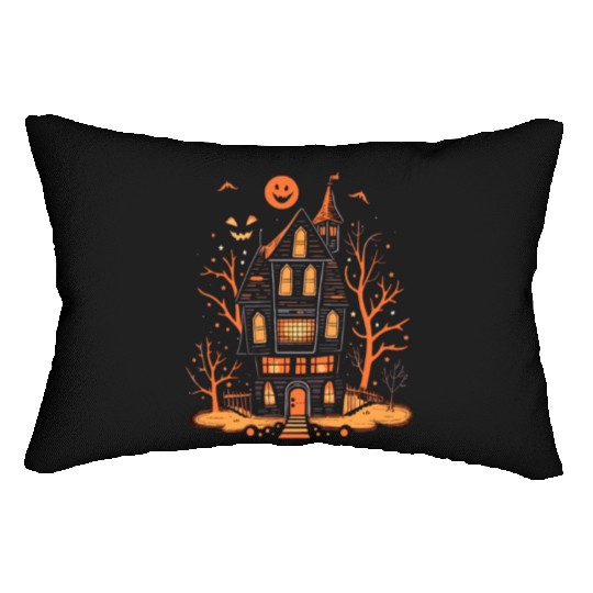 Haunted House Halloween Lumbar Pillows, Spooky Mansion