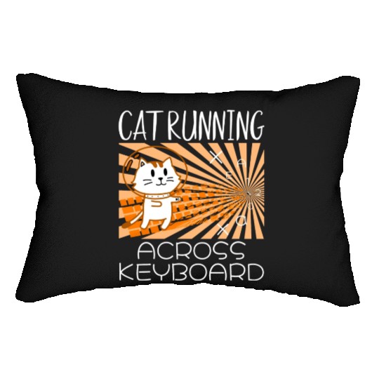 Cat Running Keyboard Across The Space Cat Riding Lumbar Pillows
