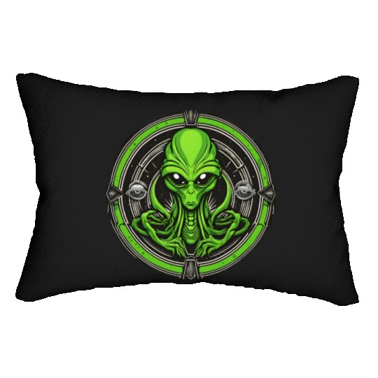 green alien Lumbar Pillows