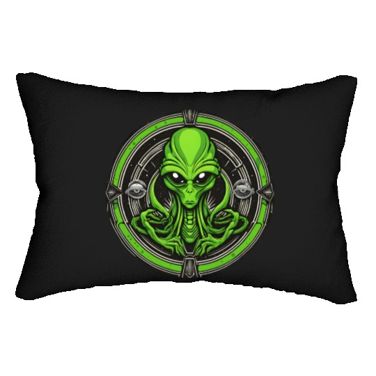 green alien Lumbar Pillows