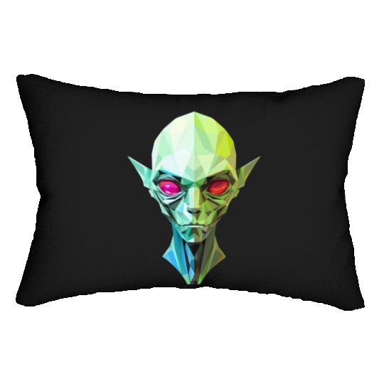 Polygonal Alien: Portrait with Red Eyes Lumbar Pillows