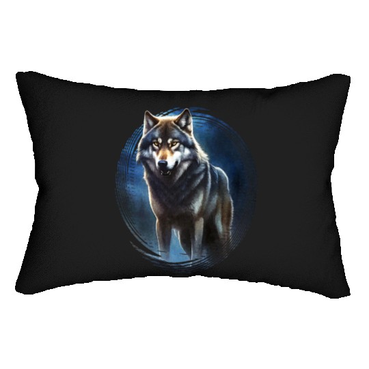 Wolf in the moonlight Lumbar Pillows