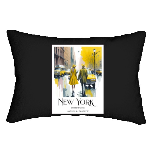 Watercolor painting loving couple in New York City Lumbar Pillows