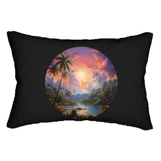Paradise Scene - Magic Realism Lumbar Pillows