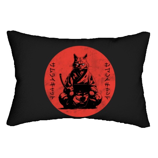 Wise Calm Vintage Retro Japanese Kitty Samurai Cat Lumbar Pillows