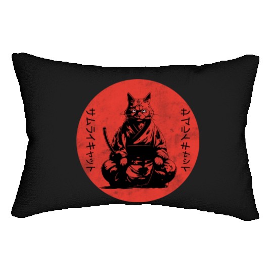 Wise Calm Vintage Retro Japanese Kitty Samurai Cat Lumbar Pillows