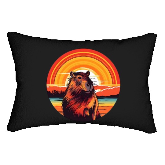 Sunset Serenity: Rustic Capybara Stripe Illustrate Lumbar Pillows