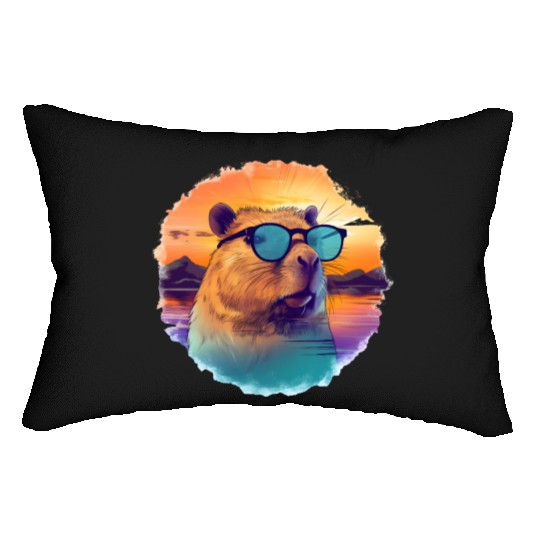 Sunset Serenity: Rustic Capybara Stripe Illustrate Lumbar Pillows