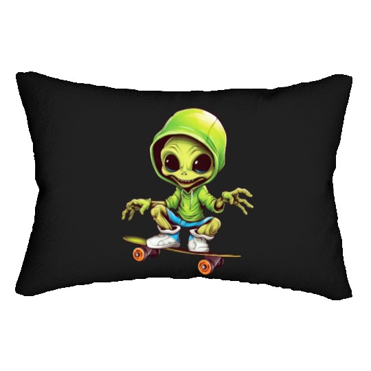 Extraterrestrial on a Space Skateboard Lumbar Pillows