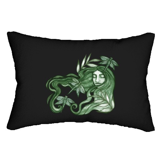 Dragonfly Goddess In Green Lumbar Pillows