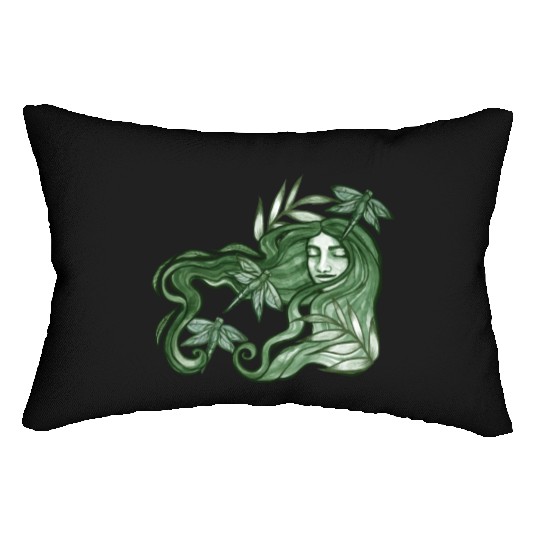 Dragonfly Goddess In Green Lumbar Pillows