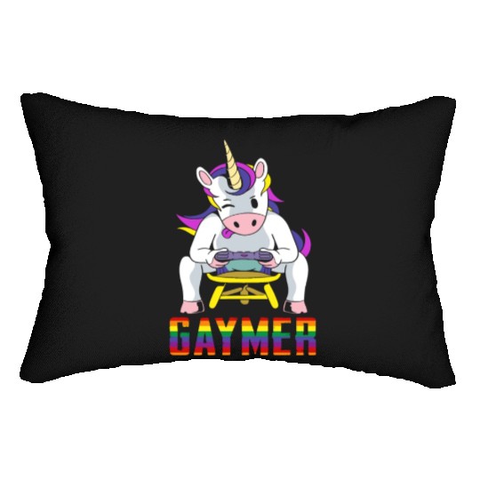 LGBTQ Gaymer Gamer Gay Rainbow Unicorn Lumbar Pillows