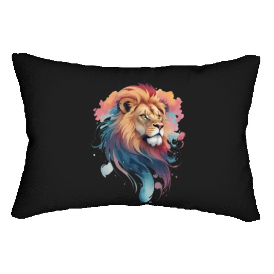 Pastel Majesty: Lion Head in Watercolor Lumbar Pillows