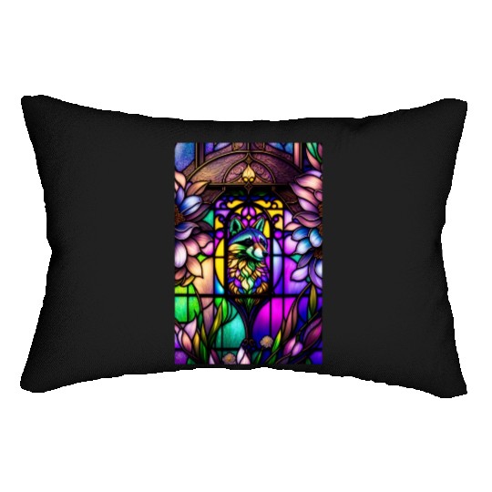 stained glass window design of an overwhelmingly b Lumbar Pillows