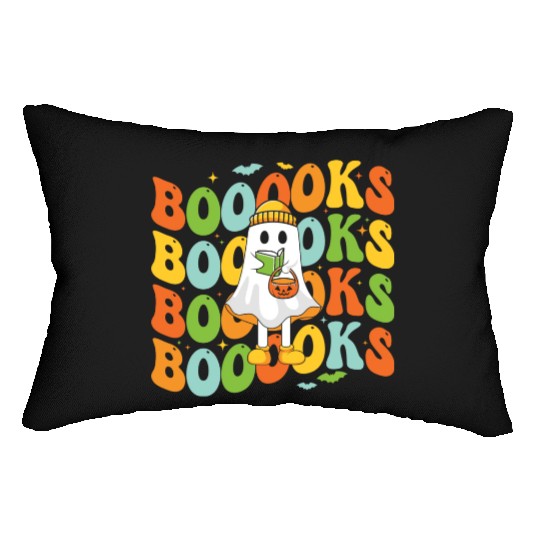 Booooks Cute Ghost Reading A Book Funny Book Lover Lumbar Pillows