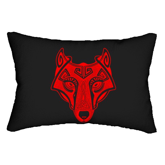 Viking wolf red Fenrir valhalla Lumbar Pillows
