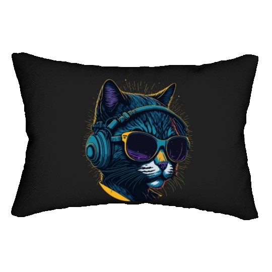 Cool Sunglasses Headphone Galaxy Cat Lumbar Pillows