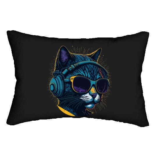 Cool Sunglasses Headphone Galaxy Cat Lumbar Pillows