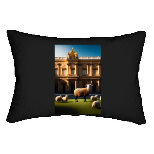 sheep in baroque armor in front of palace made of Lumbar Pillows