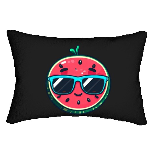 Kawaii Melon with Sunglasses: Summer Fruit Chill Lumbar Pillows