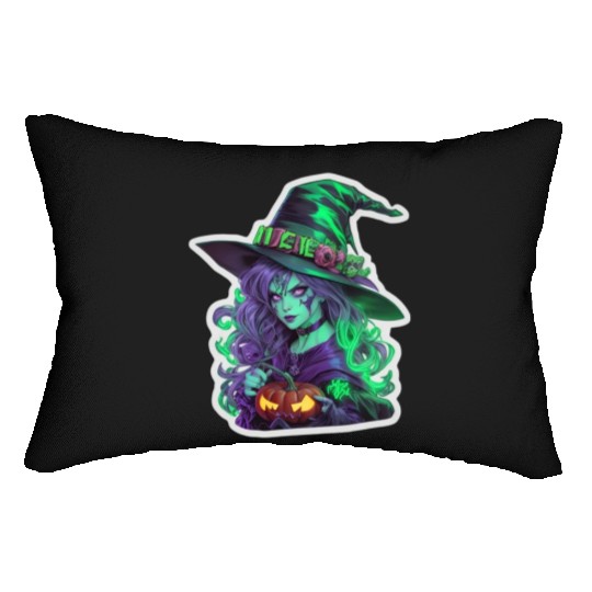 Wicked Witch Halloween Sticker, neon color Lumbar Pillows
