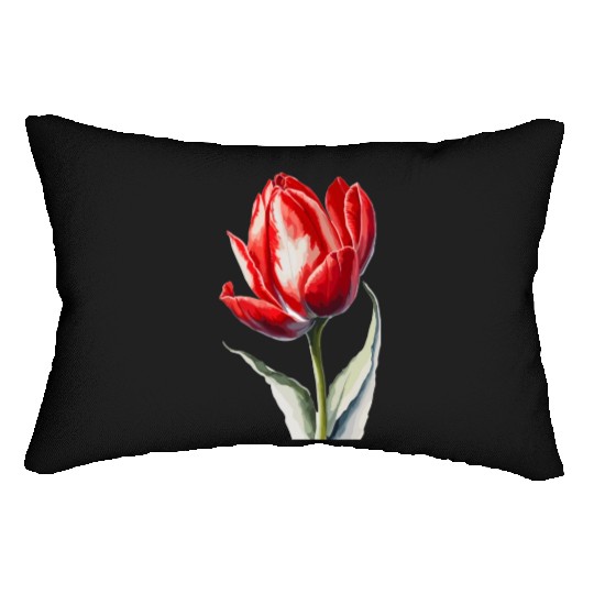 a red tulip flower Watercolor Lumbar Pillows