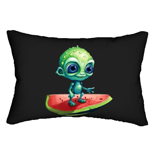 Green Alien Meets Watermelon: Exotic Encounter Lumbar Pillows