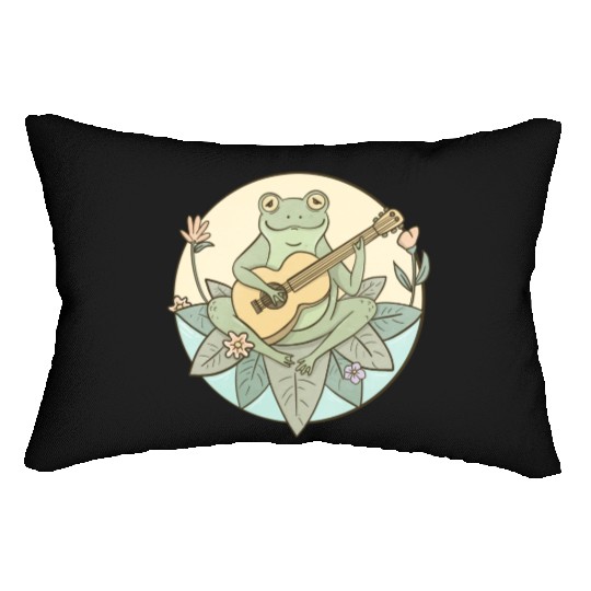 Cottagecore Aesthetic Frog Playing Guitar Lumbar Pillows